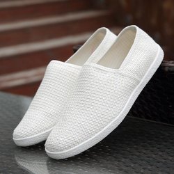 Leinen Atmungsaktive Casual Flats Schuhe Herren Canvas Loafer Mode Herren Canvas Schuhe Slip on Fisherman Driving Schuhe Weiße Schuhe 44 weiß