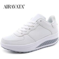 Frauen Mode Atmungsaktive Pu Shake Schuhe Casual Plattform Fitness Schuhe Jogging Walking Turnschuhe 37 weiß