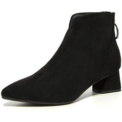 Stiefeletten aus Wildlederimitat für Damen, dicker Absatz, Plüschschuh, schicke Damenschuhe, Damenstiefel mit Reißverschluss, kurze Stiefel, Stiefeletten 37 schwarz
