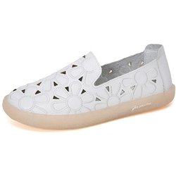 Stickerei-Loch-Schuhe für Damen, flacher Boden, aushöhlen, Mutter-Schuhe, weicher Boden, Slip-on-Loafer, weiße Krankenschwester-Schuhe 40 elfenbein