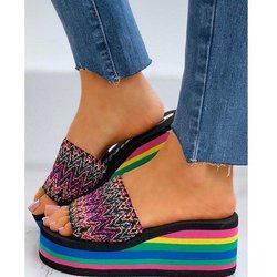 Sommer Keile Slides Rainbown Plattform Sandalen Frauen Pantoletten Schuhe Mode Slipper Sandalen Gemütliches Gehen 35 rot