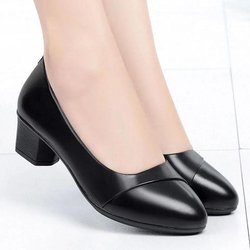 Damen-High-Heels, runde Zehenpartie, flacher Slip-On, Kunstleder, weiches Leder, schlicht, lässig, Basic-Stil, Arbeitsschuhe, Pendeln, kleine Größe 39 schwarz
