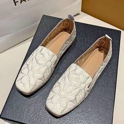 Eckige Zehen Einzelne Schuhe Damen Bestickte Schuhe Damen Hohle Sommer Damen Schuhe Flacher Boden Bohnenschuhe Damen Flacher Mund Mutterschuhe 41 beige