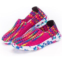 Sommer Braid Beach Lazy Schuhe Damen Casual Weave Soft Slip on Outdoor Flats Sneakers 40 rosa