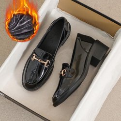Damen Schwarze Leder High Heel Slipper - 2025 Herbst Britischer Stil mit Horsebit-Schnalle, All-Match, Weiche Sohle. Size 40