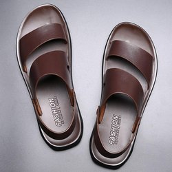 Sandalen Männer Leder 2024 Mode Vintage Männer Schuhe Hohe Qualität Weichen Komfort Casual Wohnungen Sommer Strand Hausschuhe 44 braun