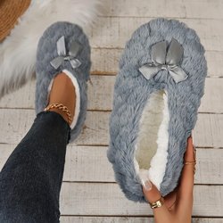 Gemütliche, atmungsaktive, warme Hausschuhe für den Innenbereich, flauschiges Kunstfell, weiche Sohle, Barfußgefühl, rutschfeste, mit Plüsch gefütterte Bodenschuhe 38-40 dunkelgraue