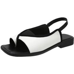 Damen Casual Vintage Sandalen Offene Spitze Strand Flache Sandalen Quadratischer Kopf Leopardenmuster Designer Schuhe Sommermode Weiblich 39 weiß