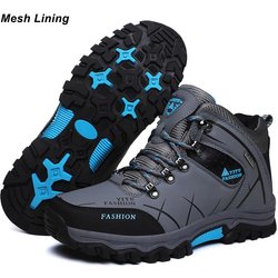 Herren Wanderstiefel Wasserdichte Schneestiefel Leder Sneakers Männliche Outdoor-Sportschuhe Plus Größe 39-47 45 graue/blau