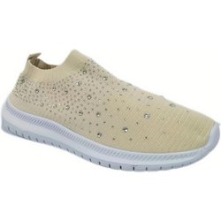 Slip-On-Sneakers mit Strass-Dekor für Damen – Bequeme, gestrickte Low-Top-Sneaker für lässiges Gehen im Fitnessstudio 40 beige
