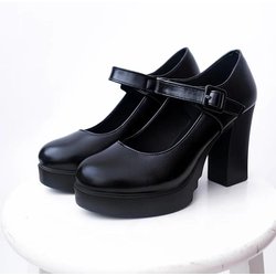 2024 Damenschuhe im Angebot High Heels Damen Plateaupumps Frühling Sommer Flacher Mund Schnallenriemen Schuhe Runde Zehenschuhe für Damen 37 schwarz