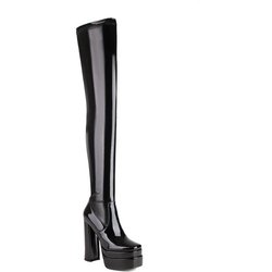 Sexy Schlanke Overknee-Stiefel mit Plateau Schwarz Rot Weiß Overknee-Stiefel Damen Neu 2024 Tanzfetisch Schuhe Lady Große Größe 45 43 schwarz