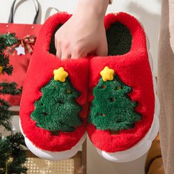 Weihnachten Warmes Zuhause Indoor Baumwollpantoffeln Winter Plüsch Warme Baum Pantoffeln Rutschfest Paar Pantoffeln 38-39 rot