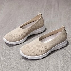 Frühling Sommer Damen Stoffschuhe Damen Atmungsaktive weiche Unterseite Mode Lässig Rutschfeste Damen Atmungsaktive Einzelschuhe 35 beige