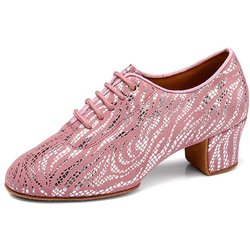 Moderne Jazz-Tanzschuhe aus Wildleder für Damen und Mädchen, glänzende Tanzschuhe für Lehrer, Übungstanzschuhe, rutschfest, mittlerer Absatz, 5 cm 39 rosa