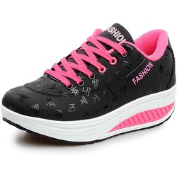 Frauen Mode Sport Bequeme Atmungsaktive Damen Glatte Schuhe Casual Dicken Boden Shake Schuhe 37 schwarz
