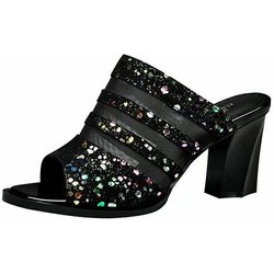 Damen Frühling und Sommer Große Größe Fischmaul High Heel Hausschuhe Büro Damen Dicker Absatz Lässige Pailletten Hausschuhe 35 schwarz