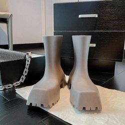 Paris Gummistiefel mit quadratischer Zehenpartie für Damen: Neuer Stil, dicke Sohle, modisch, rutschfest, wasserdicht und mit hohem Absatz. 38 graue