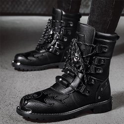 Herren Herbst Winter Motorradstiefel Neue Mode Lässige High-Top-Stiefel für Männer Anti-Rutsch-Schnürstiefel Outdoor Vintage Booties 45 schwarz