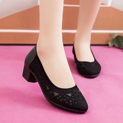 Damensandalen Mesh Hohldesign Strassverzierung Weiche Leder Damensandalen Rutschfeste Weiche Sohle Atmungsaktive Pendler-High Heels 40 schwarz