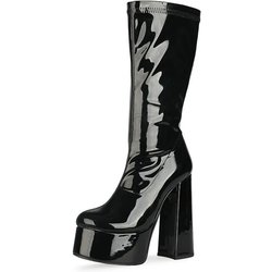 Damen Plateaustiefel mit Blockabsatz und mittlerer Wadenhöhe, hochwertige Modeschuhe im Gothic-Stil, Bonbonfarben, Damen, Sale, ganz neu 37 schwarz