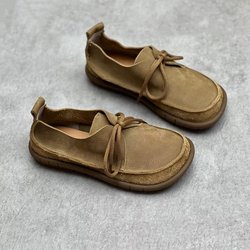 2025 Damen Retro Handgefertigte Echtleder Flache Schnürschuhe 39 khaki
