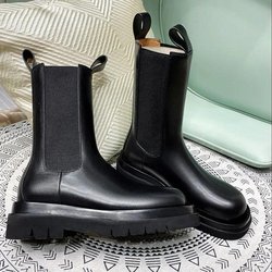 Kurze Stiefel Frühling und Herbst Mid-Tube Dickbesohlte Damen Smoking Boots Schuhe Damen Schwarze Mid-Tube Damenstiefel 38 schwarz