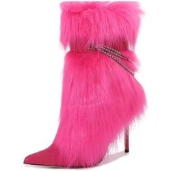 Mode Neu Spitz Stiletto Nischendesign Kette Fellstiefel Europäisch Amerikanische Mode Schwarz Rot Spicy Girl Sexy Damenstiefel Größe 43 39