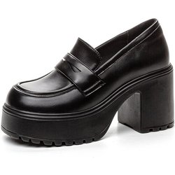 Slipper Damen Mode Lackleder Frühling Sommer Dicksohlige Freizeit-Studentenschuhe Klassische Damen Schwarze Pumps 34 schwarz