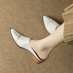 Damen Französische Retro Spitzpumps - Elegant Dicke Sohle Mittelhoher Absatz, Rutschfeste Gummisohle, Weiße Vielseitige Freizeitkleiderschuhe für Vier Jahreszeiten 37 weiß