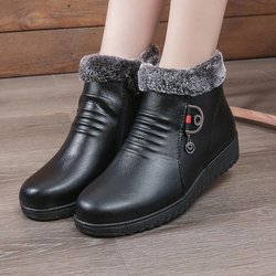 Plüschschuhe Winterstiefel für Damen orthopädische Stiefeletten wasserdichte Lederschuhe Damen warme Keilstiefel flache pelzgefütterte Stiefeletten 41 schwarz