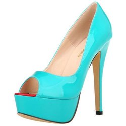 LOSLANDIFEN Sexy Peep Toe Plateau Damen Pumps 14cm Super High Heels Lackleder Schuhe Rot Hochzeit Stilettos Große Größe 43 44 39 hellblaue