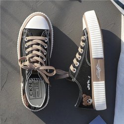 Bär Canvas Schuhe Studentinnen Koreanische Skate Schuhe Frühling und Sommer Low Top Süße Kleine Weiße Schuhe 37 schwarz