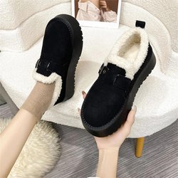 2024 Winter Neu Warme Woll-Knöchel-Boots Plateau-Schuhe Umgeschlagener Rand Lässige Flache Slipper Damenschuhe Zapatos De Mujer 40 schwarz