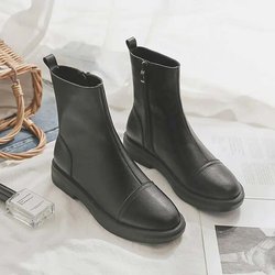 Damenstiefel Beige Kurze Lederstiefel Dicker Absatz Rutschfester seitlicher Reißverschluss England-Stil Reine Farbe Einfache Freizeit Frühling und Herbst 40 schwarz