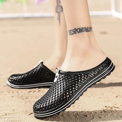 Paar Lochschuhe Sommersandalen Baotou Strandschuhe Herren und Damen Hausschuhe Flip-Flops Herrensandalen Trendy Hohlsandalen Outdoor Halbschuhe 36 schwarz