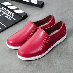 Frühling Herbst Casual rutschfeste Gummischuhe Damen Low-Top Flache Verschleißfeste Regenschuhe Einfarbig Große Größe Wasserdichte Arbeits-Einzelschuhe 35 rot
