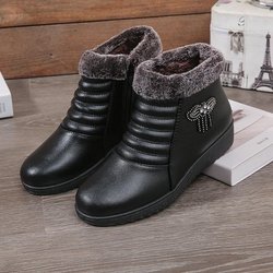 Winter Baumwollschuhe für Damen, Mama-Schuhe, Fleece-warme Baumwoll-Stiefeletten, Rutschfeste Lederschuhe und Schneestiefel 41 coole schwarze