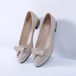 Damenschuhe, Frühling, einzelne Schuhe, flach, dicker Absatz, spitze Zehen, Erbsenschuhe, flache Öffnung, Arbeitsschuhe 35 gold