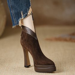 Fashion Elegant Women Ankle Boots Suede High Heels Shoes Sexy Fashion New Chunky Shoes Designer 2025 Winter Fashion Boots Woman Pumps 36
