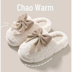 Damen Gemütliche Plüsch Schleife Baumwollpantoffeln - Rutschfest, Warm, Niedliches Design für Herbst/Winter 2024 38-39