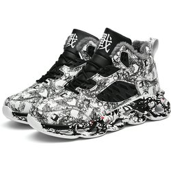 TUINANLE Herren-Schneeschuhe mit Graffiti-Druck, Winter-Plüsch, warme Plateau-Sneaker, rutschfeste Herren-Sportschuhe 43 schwarz