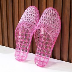 Halbslipper mit flachem Absatz Damen Kristall Transparentes Gelee Plastik Hohl Rutschfest Duschraum im Sommer 42