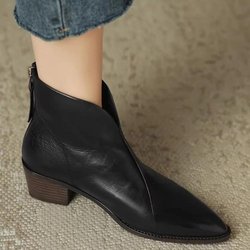 2024 Mode Damenschuhe Basic Damenstiefel Büro Stiefeletten Damen Spitzschuh Reißverschluss hinten Quadratischer Absatz Schuhe Damenschuhe 39 schwarz