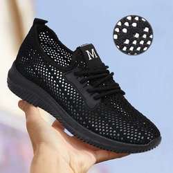 Atmungsaktive Mesh-Sneakers für Damen im Sommer, ausgehöhlte Sportschuhe, langlebig und rutschfest, perfekt für die Freizeit 40 schwarz