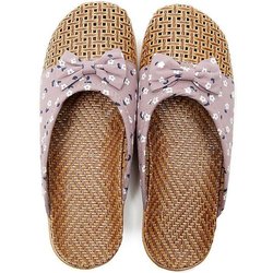 Leinen Gewebte Pantoletten Damen Outdoor Schuhe Sommer Dicke Sohle Rutschfeste Sandalen Indoor Weiche Sohle Gras Rattan Hausschuhe Outdoor Strand Flip-Flops 39-40 violett