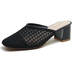 Sommer Hausschuhe Damen High Heel Baotou Schuhe Mode Ausgehöhlt Damen Stil Schuhe Dicker Absatz Sandale Hausschuhe 40 schwarz