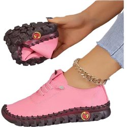 Einfarbige Freizeit-Sneaker für Damen, rutschfeste, atmungsaktive, weiche Low-Top-Sneaker zum Schnüren, vielseitige, bequeme Alltagsschuhe 38 rosa