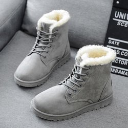 MAITA Frauen Stiefel Warme Pelz Schnee Stiefel Weibliche Winter Stiefel Frauen Schuhe Faux Wildleder Stiefeletten Für Frauen 37 grau