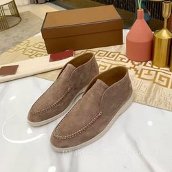Komfort-Wildleder-Unisex-High-Top-Loafer mit runder Zehenpartie, weiße Gummisohle, lässige Flats, modische flache Pantoletten für Paare mit einem Pedal, Abendschuhe 39